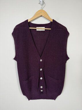 VTG Peruvian Connection 100% Alpaca Knit Vest Men L Handmade Peru Maroon Grandpa